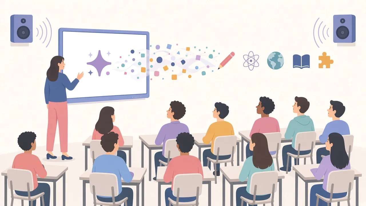 Illustration of classroom speakers helping students hear the teacher