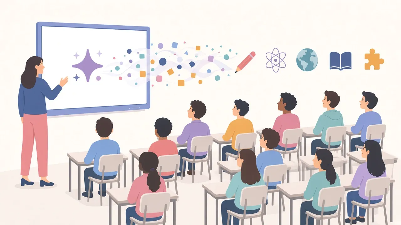 Illustration of a teacher leading a class at an interactive panel